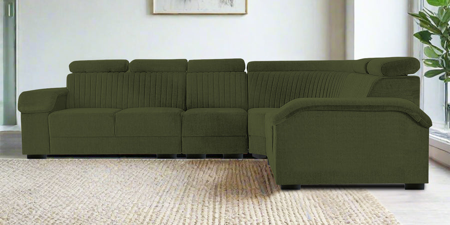Draco Fabric 6 Seater Corner Sofa In Olive Green Colour - Febonic Living