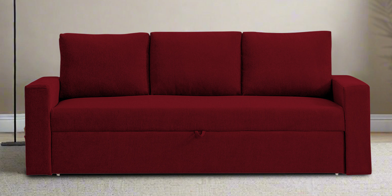 Kara Fabric 3 Seater Pull Out Sofa Cum Bed in Ruby Red Colour