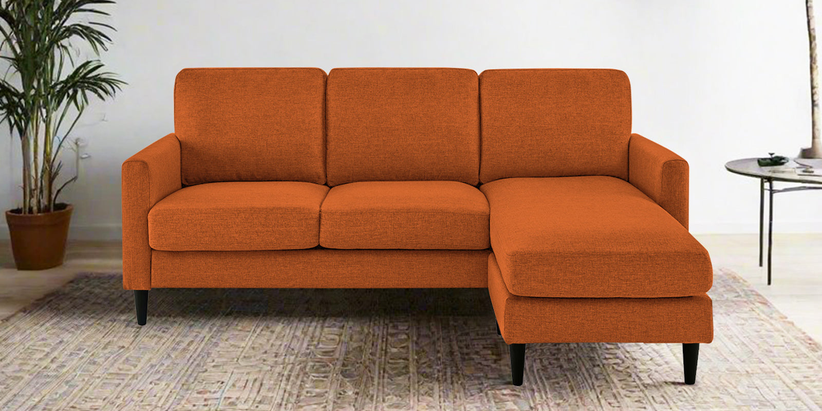 Romie Fabric LHS Sectional Sofa (2+Lounger) In Vivid Orange Colour - Febonic Living