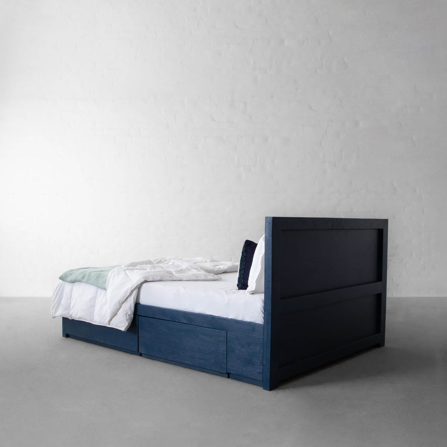 Limbu Leatherette And Fabric Upholstered Queen Size Bed In Ivory Cream With Drawer Storage - Febonic Living