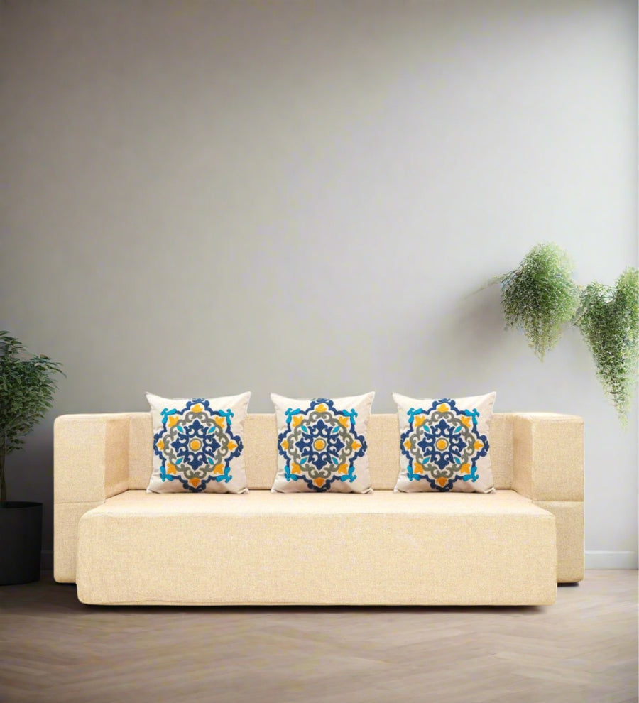 Martin  3 Seater Foldable  Bed Fabric Sofa - Woom Beige by Febonic Living