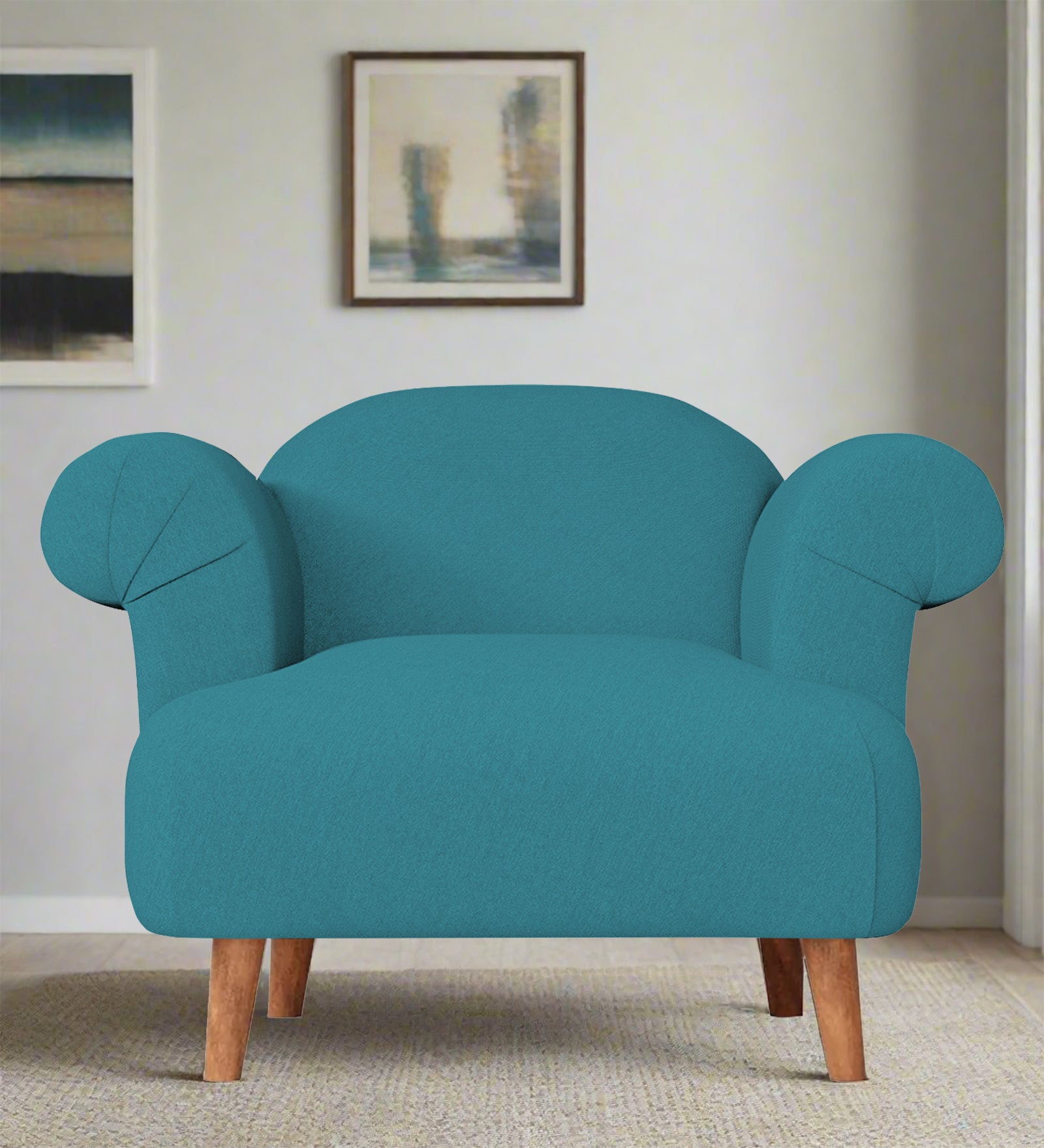 Barber Fabric 1 Seater Sofa in Water Blue Colour