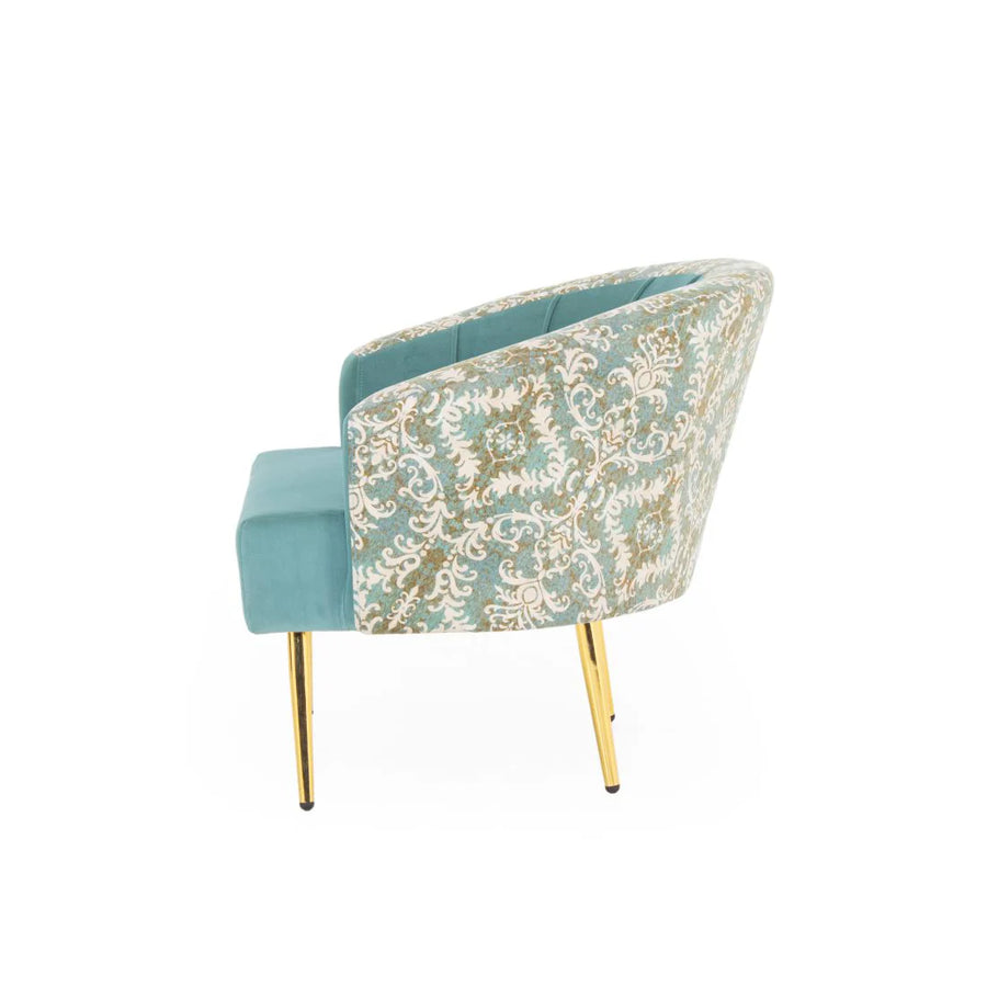 Nova Printed Velvet Arm Chair In Barmunda Aqua Colour Set Of 2 - Febonic Living