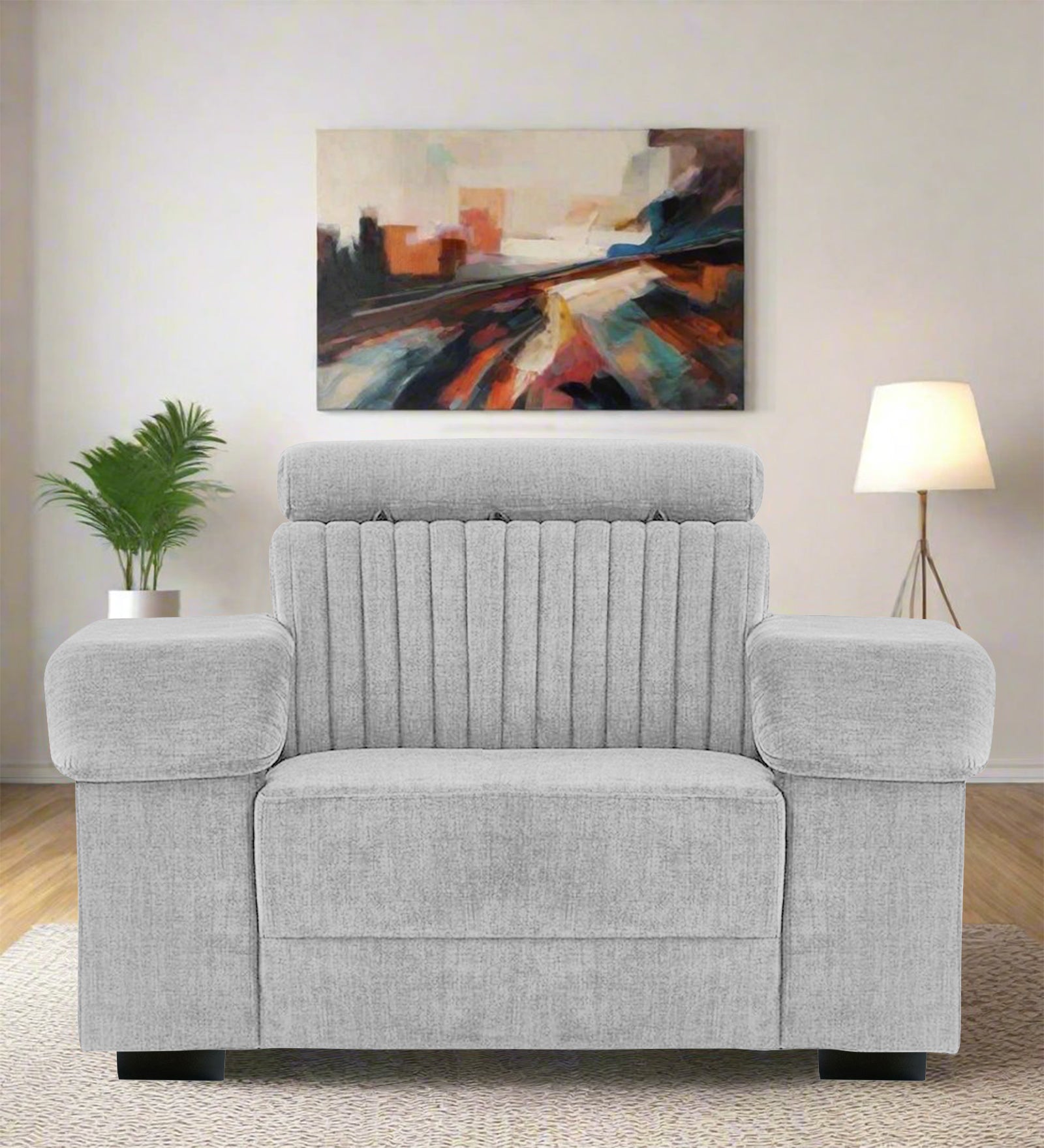 Draco Fabric 1 Seater Sofa In Lit Grey Colour