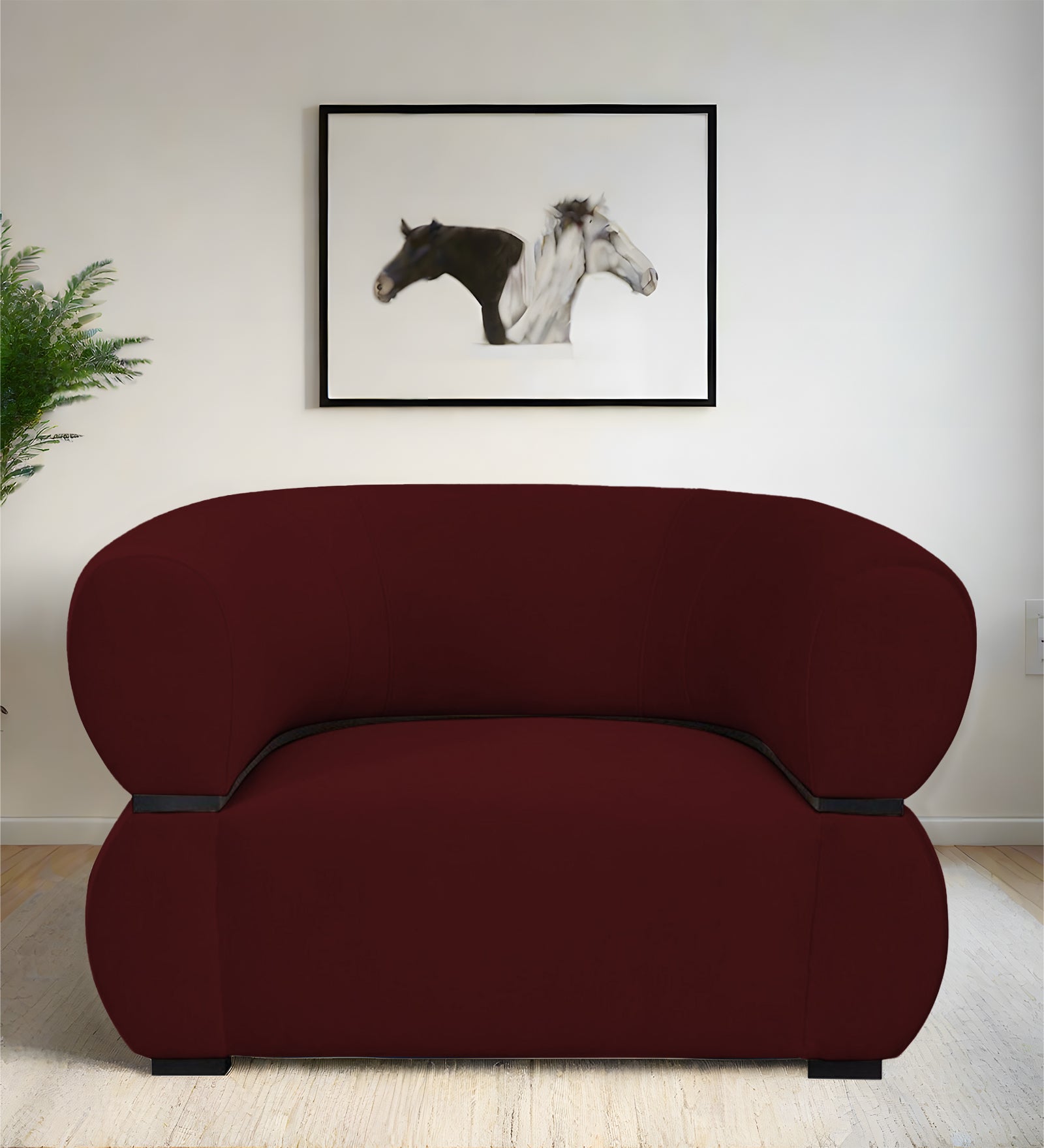 Kula Velvet 1 Seater Sofa In Blood Maroon Colour