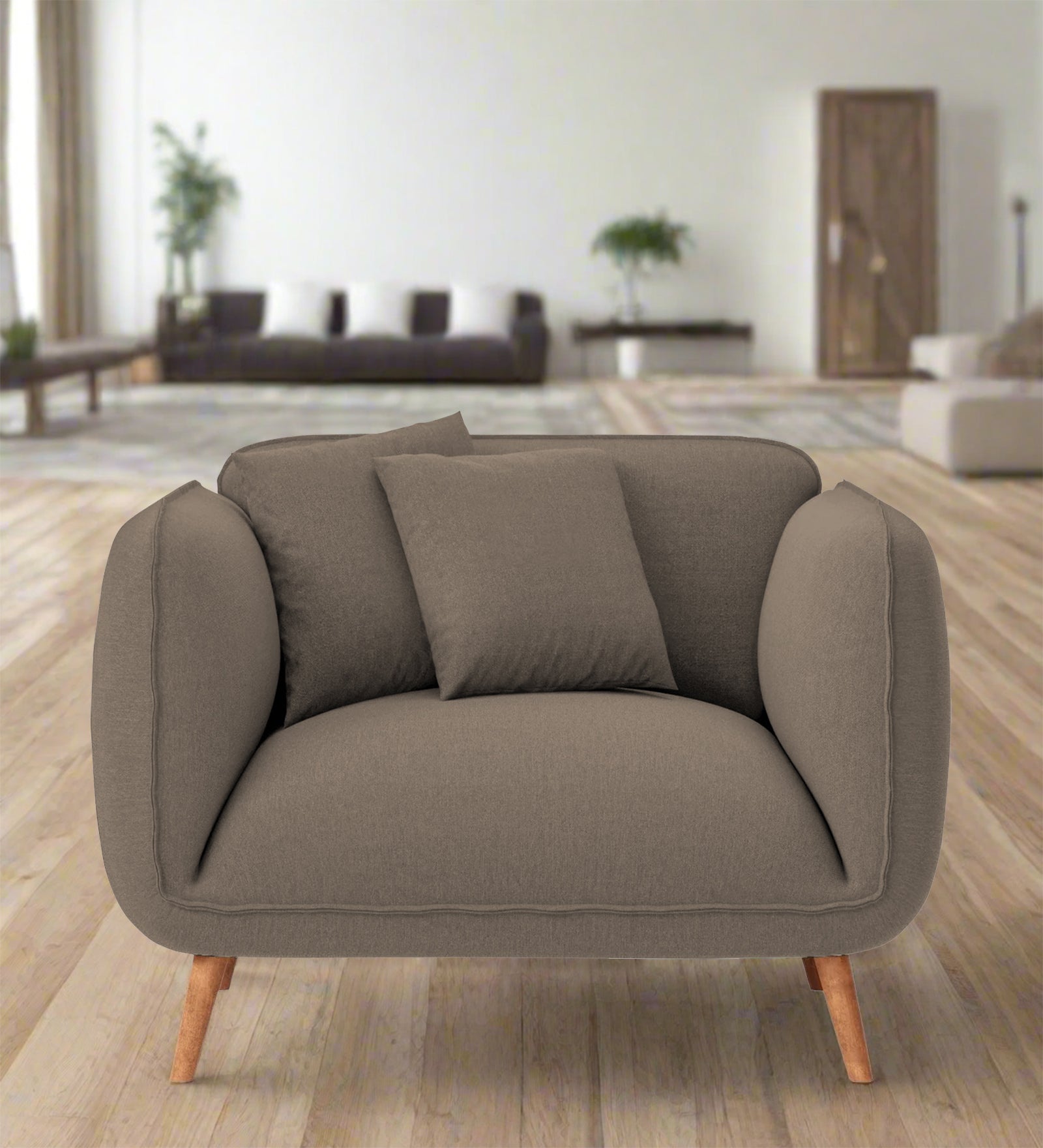 Zia Fabric 1 Seater Sofa In Hazel Beige Colour