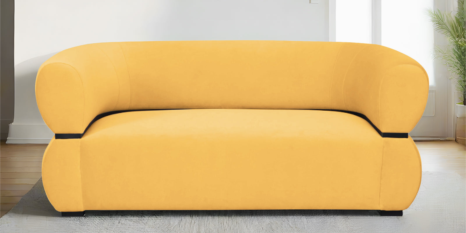 Kula Velvet 2 Seater Sofa In Turmeric Yellow Colour