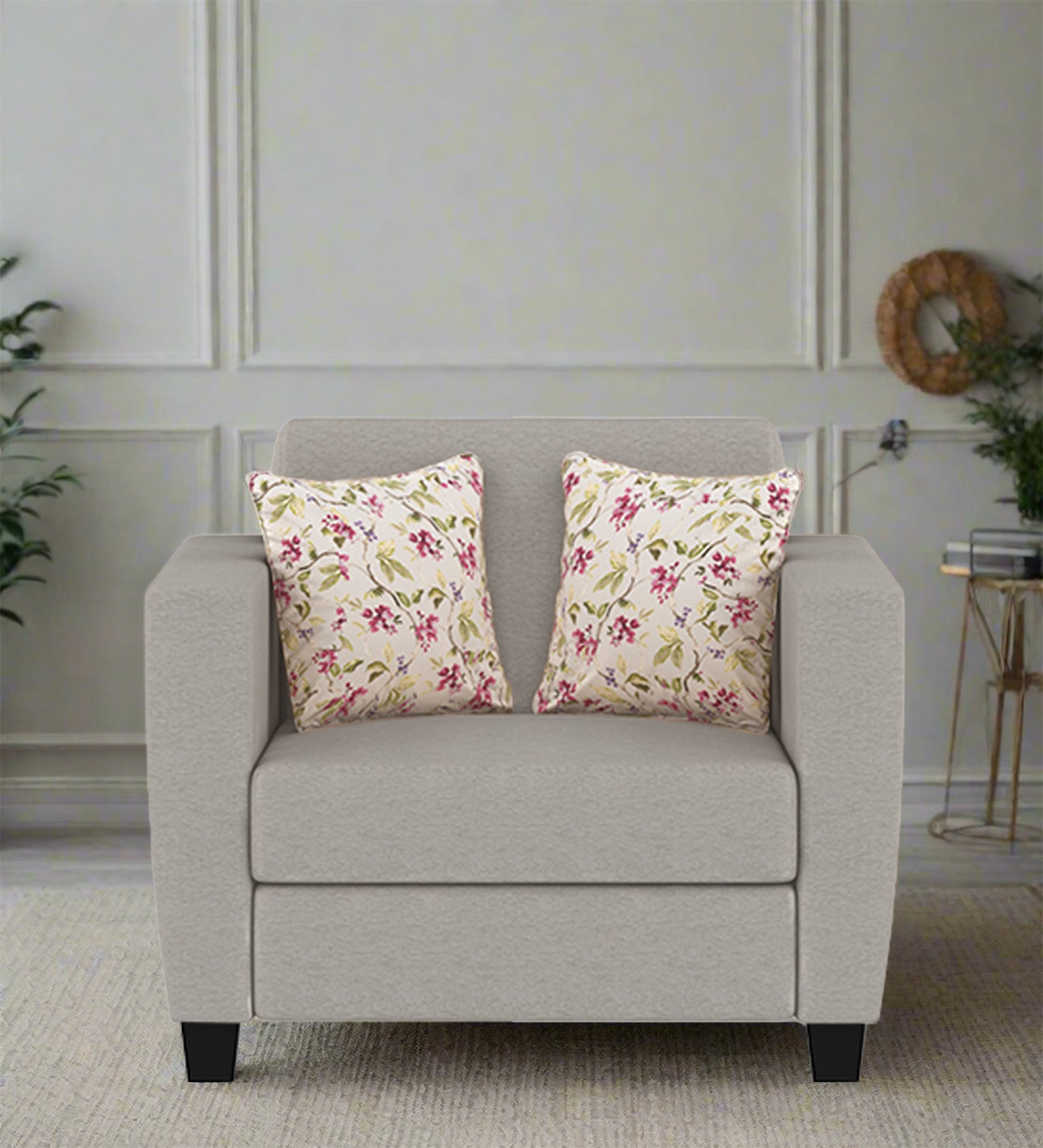 Gozi Fabric 1 Seater Sofa In Lit Grey Colour