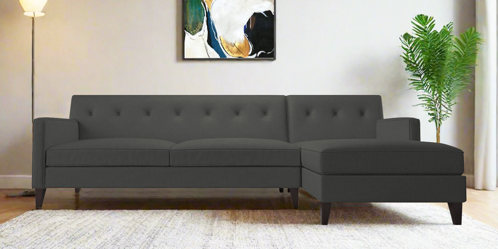 Miller Fabric LHS Sectional Sofa (3+Lounger) in Charcoal Grey Colour