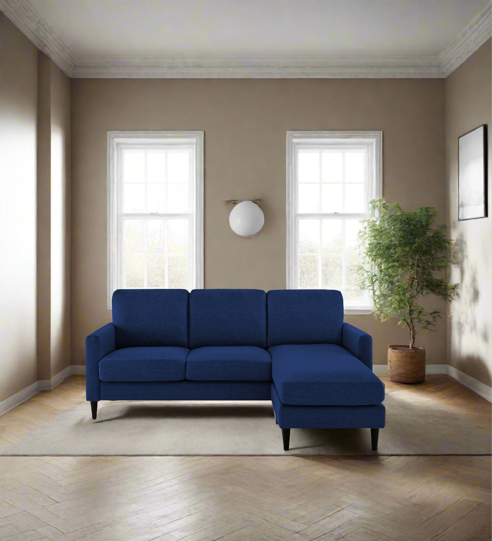Romie Fabric LHS Sectional Sofa (2+Lounger) in Royal Blue Colour