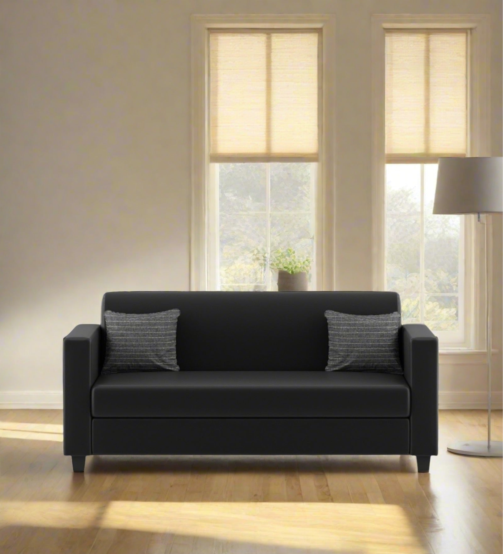 Baley Leatherette 3 Seater Sofa in Dark Black Colour