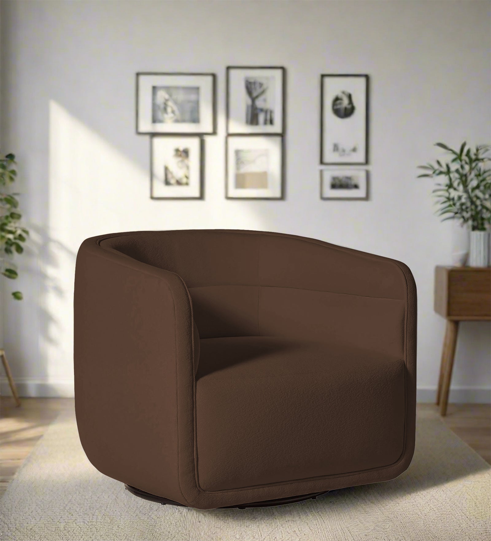 Ria Fabric Swivel Chair in Ash Brown Colour