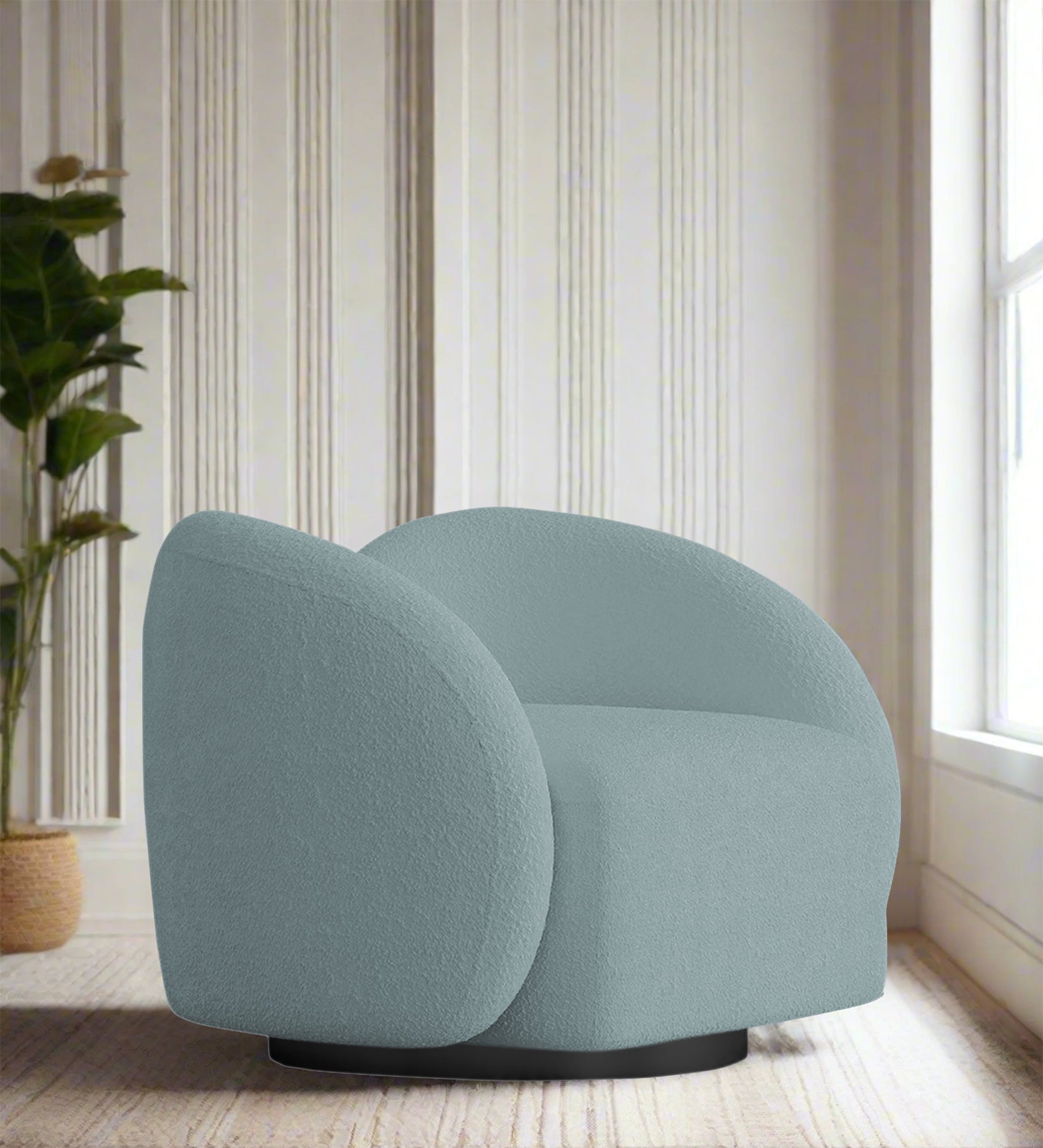 Miles Boucle Fabric Swivel Chair in Stormy Blue Colour