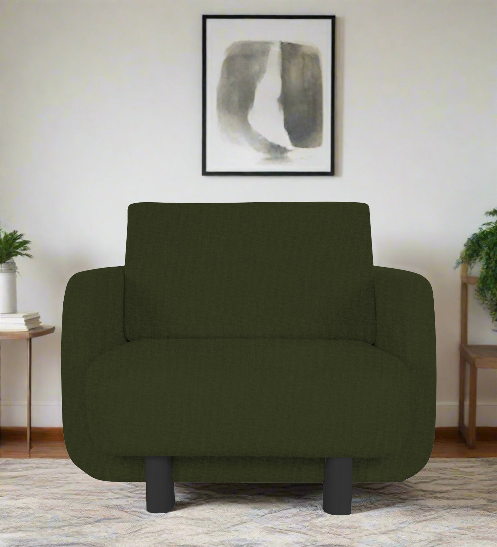 Amara Fabric 1 Seater Sofa In Olive Green Colour