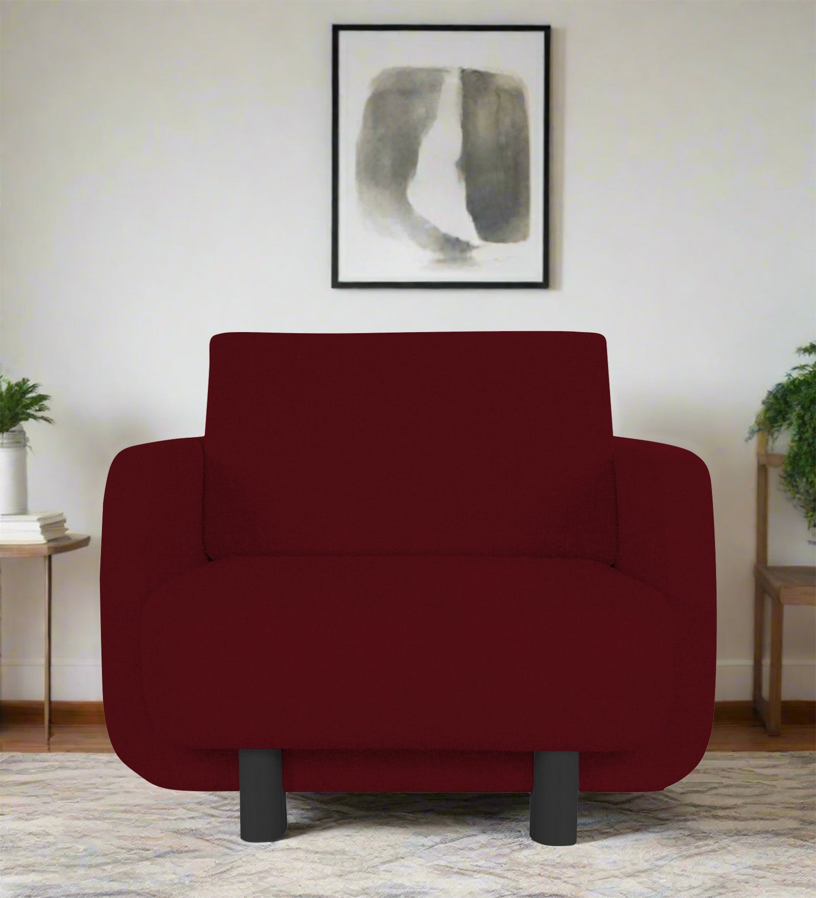 Amara Fabric 1 Seater Sofa In Ruby Red Colour