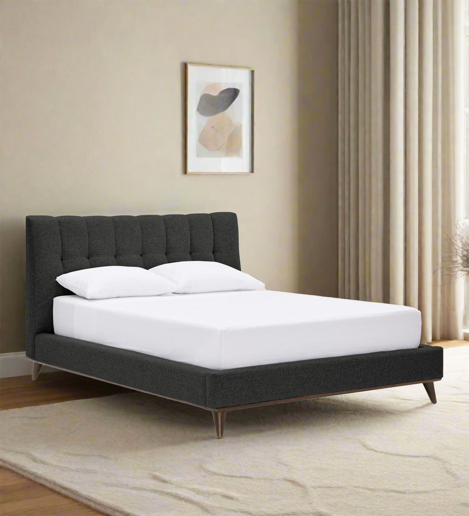 Jasmin Fabric Upholstered King Size Bed in Charcoal Grey Colour - Febonic Living