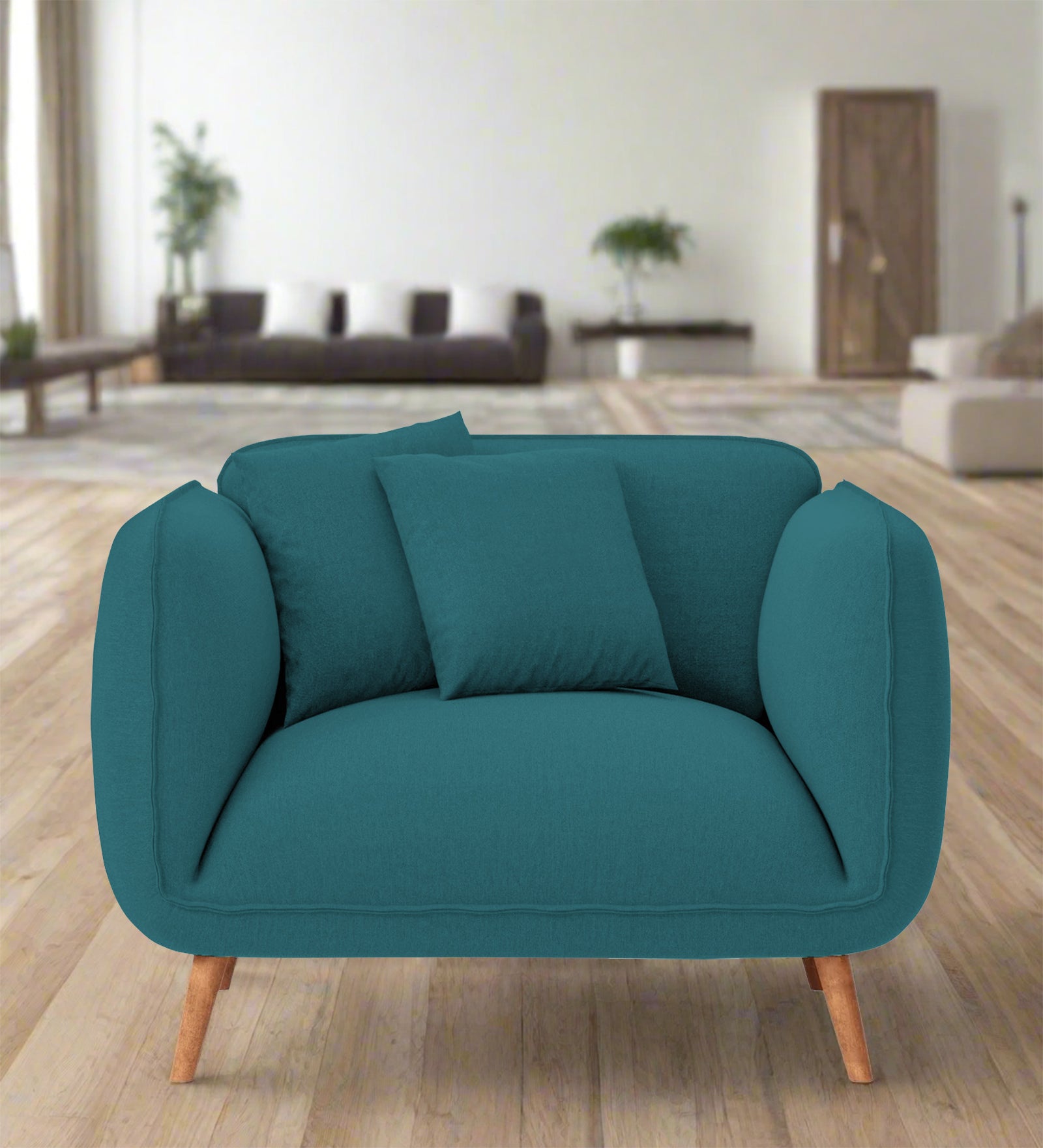Zia Fabric 1 Seater Sofa In Water Blue Colour