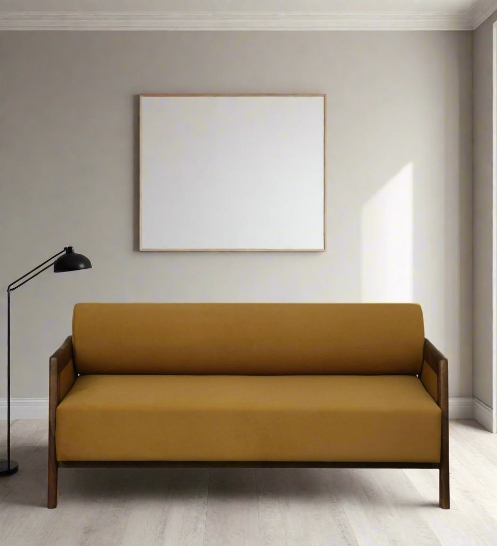 Opal Sheesham Wood 3 Seater Sofa In Mustard Colour