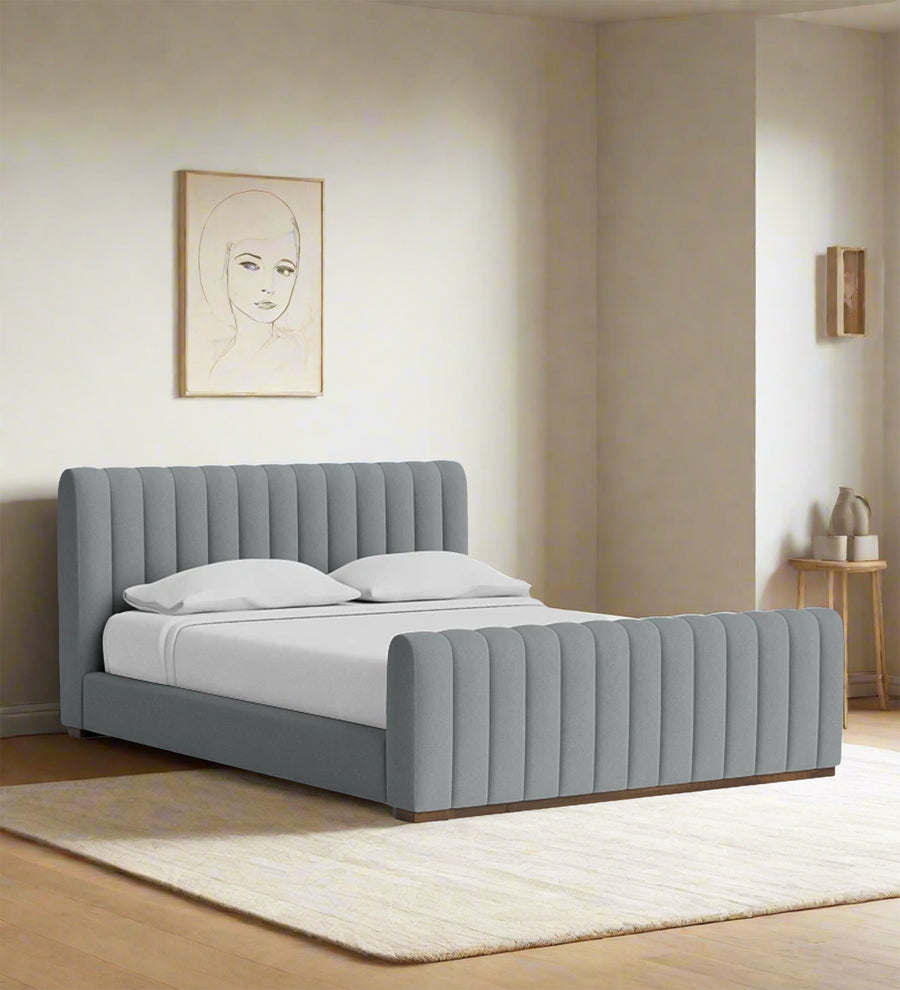 Nalan  Upholstered Velvet King Size Bed - Pubble Grey by Febonic Living