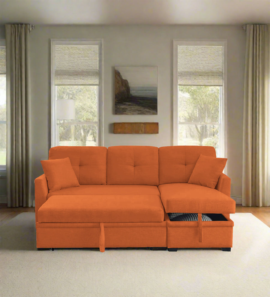Jody  3 Seater Pull Out  Cum Bed Fabric Sofa - Vivid Orange by Febonic Living