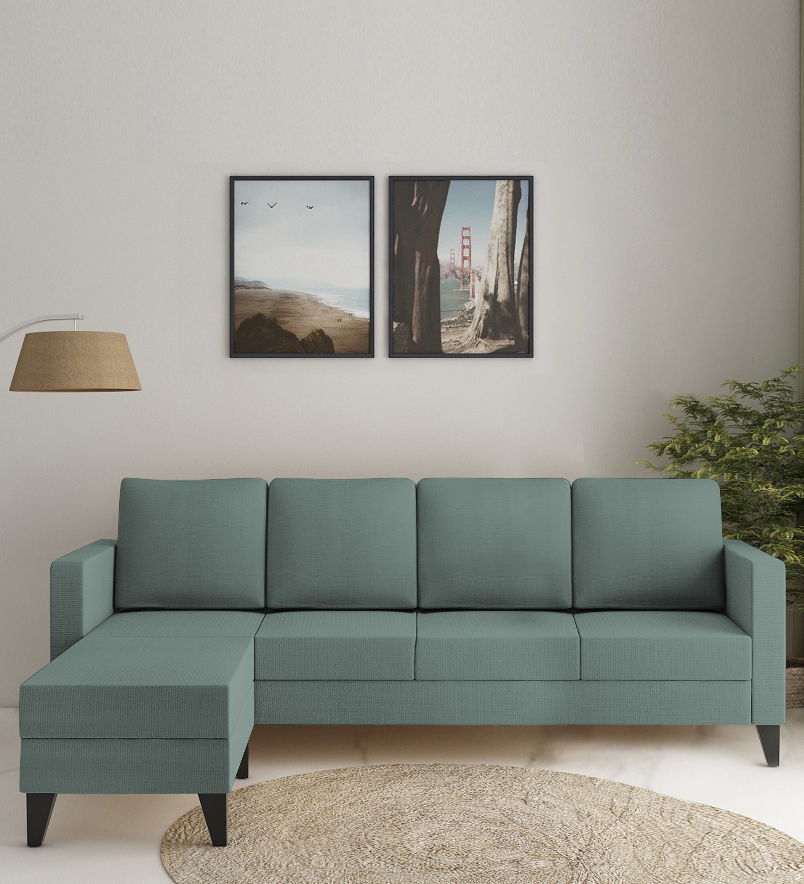 Nori Fabric RHS Sectional Sofa (3 + Lounger) In Suka Blue Colour