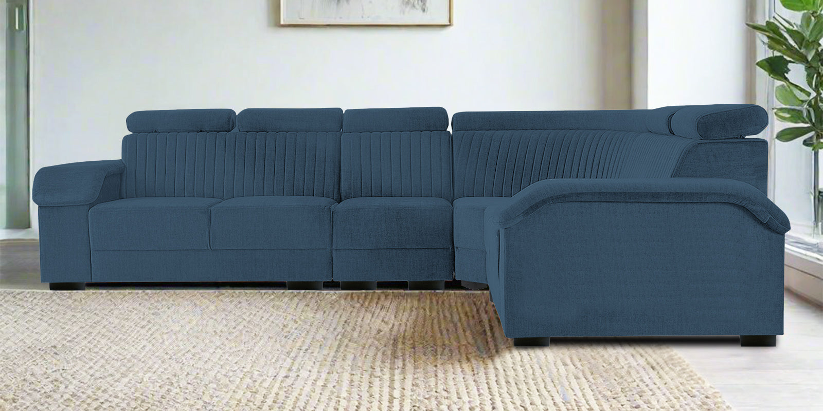 Draco Fabric 6 Seater Corner Sofa In Light Blue Colour - Febonic Living