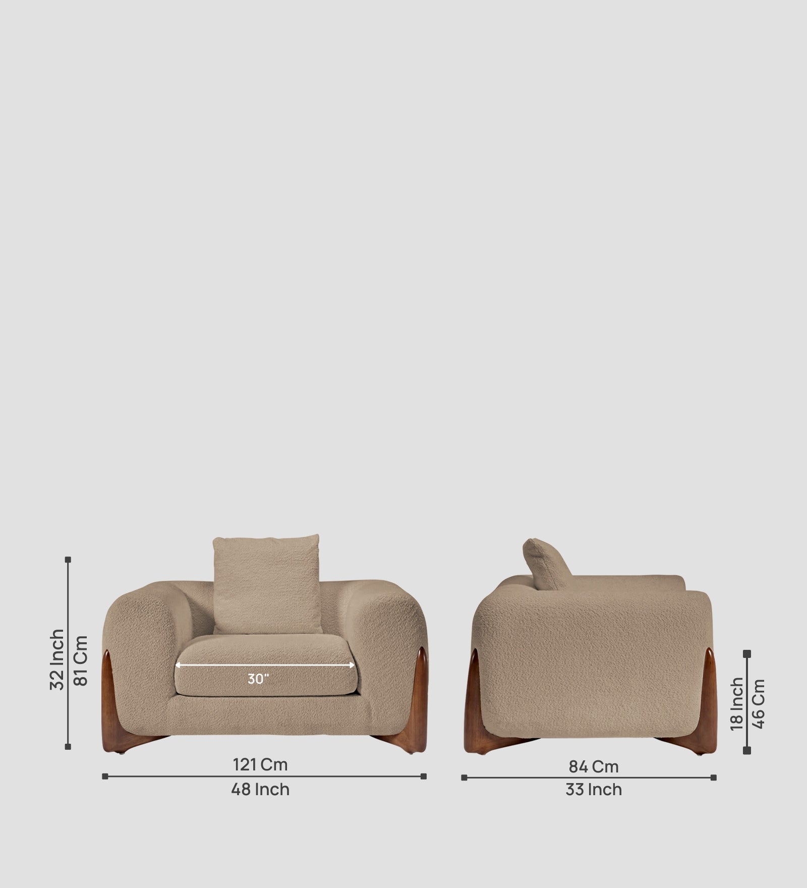 Boko Boucle 1 Seater Sofa In Mushroom Beige   Colour - Febonic Living