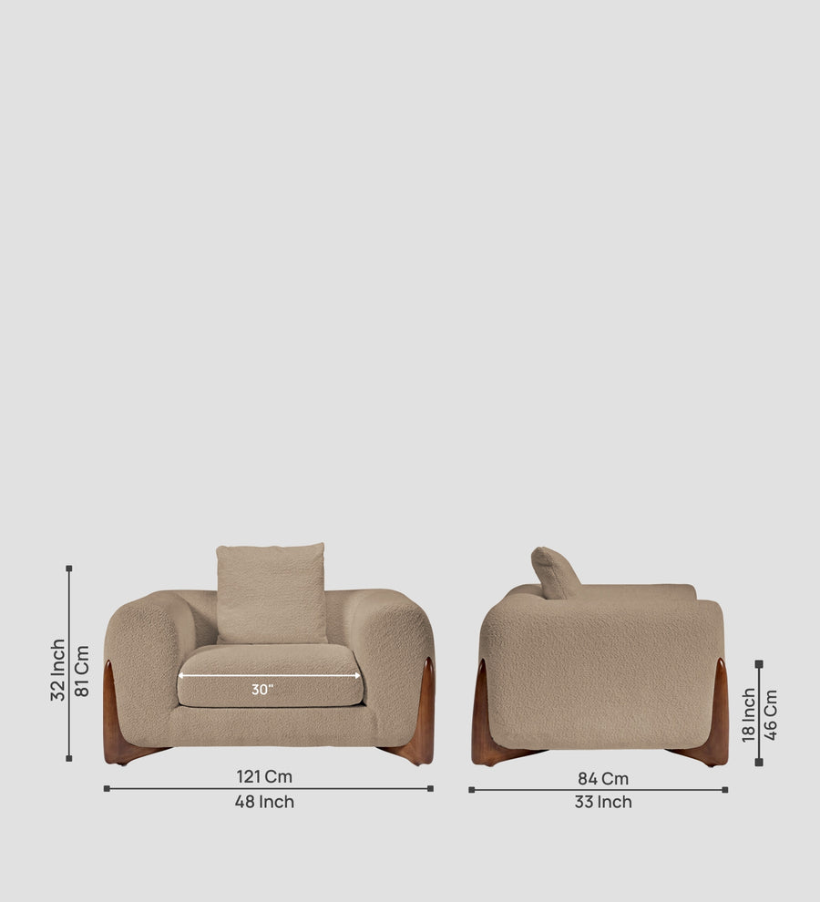 Boko Boucle 1 Seater Sofa In Mushroom Beige Colour - Febonic Living