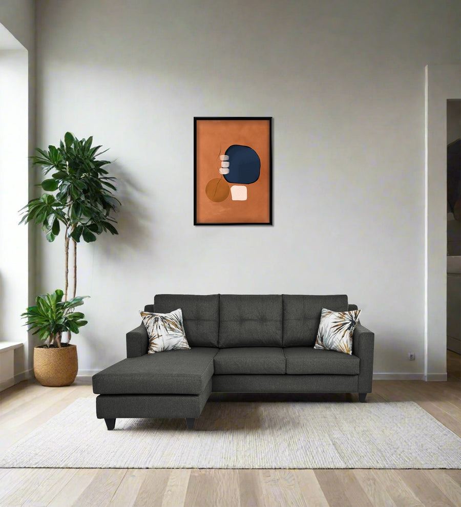 Welly  RHS  (2+Lounger) Fabric Sectional Sofa - Charcoal Grey by Febonic Living