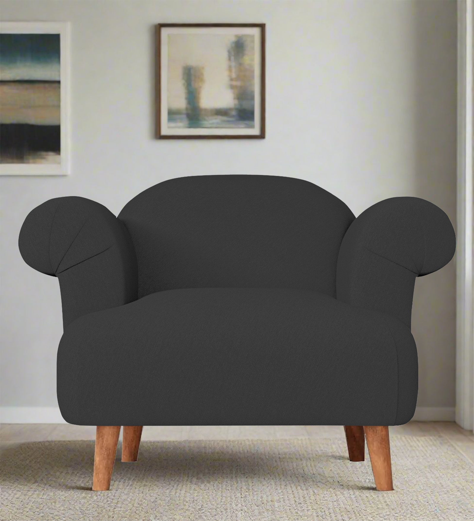 Barber Fabric 1 Seater Sofa in Bitter Black Colour