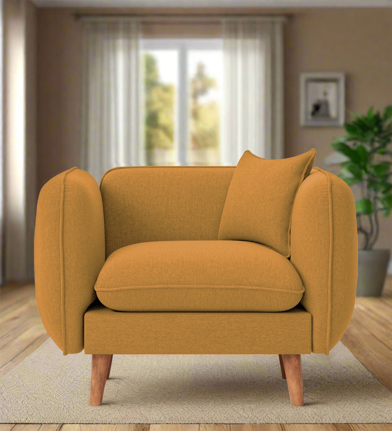 Reva Fabric 1 Seater Sofa In  Corn Yellow Colour