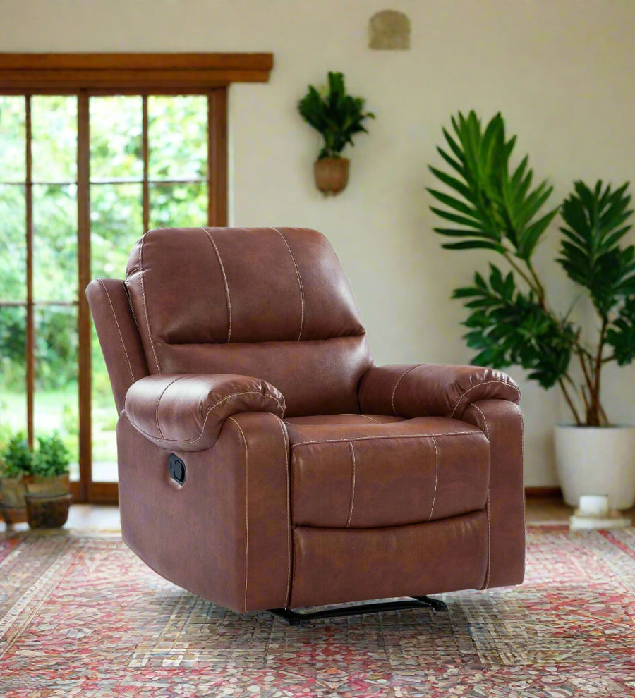 Davis  1 Seater Motorized Leatherette Recliner - Brown by Febonic Living