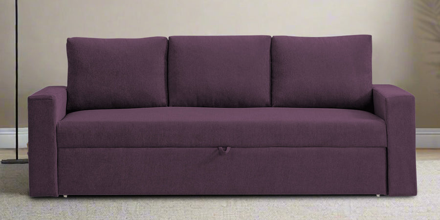 Kara Fabric 3 Seater Pull Out Sofa Cum Bed In Greek Purple Colour - Febonic Living