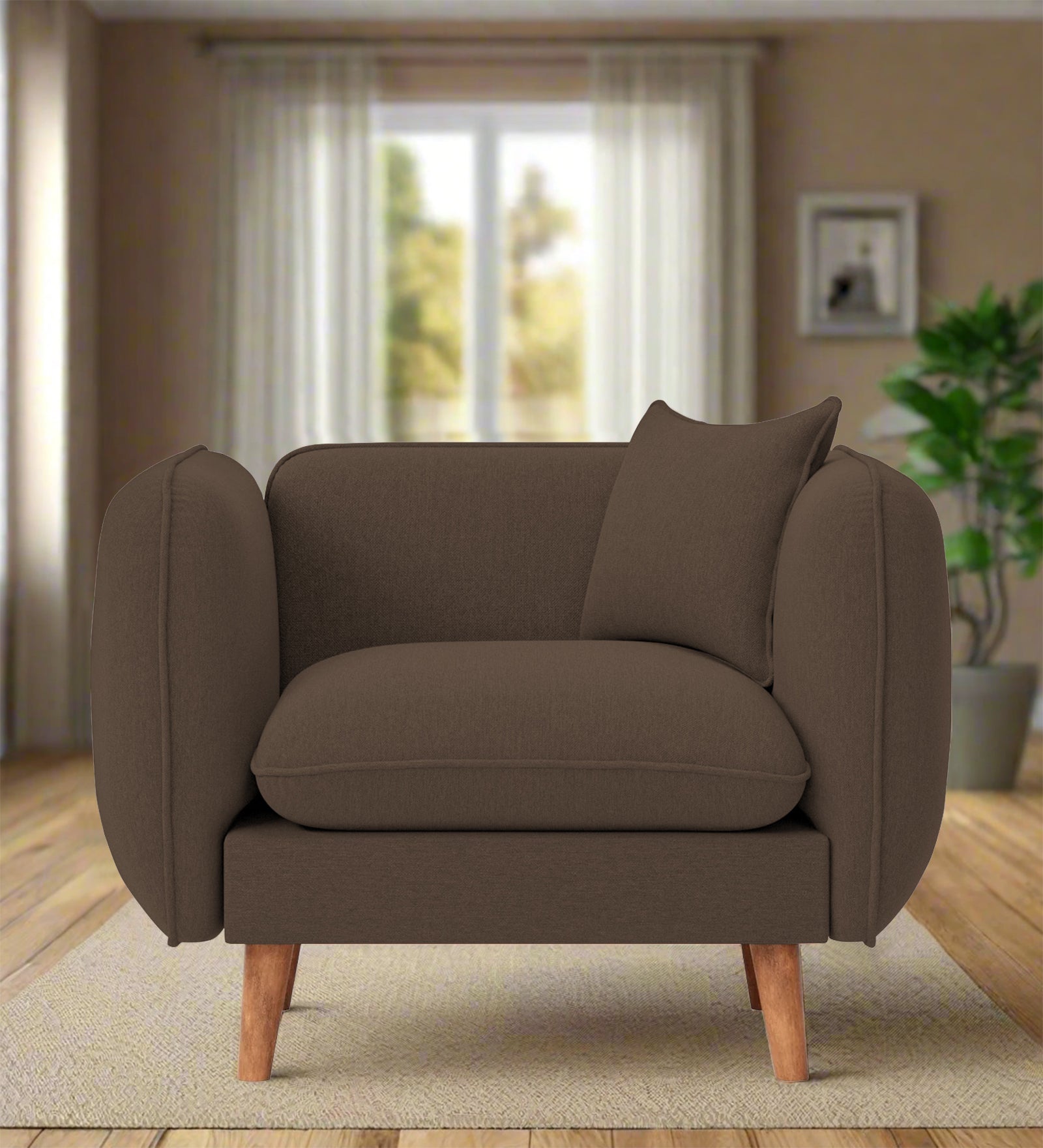 Reva Fabric 1 Seater Sofa In  Rosy Brown Colour - Febonic Living