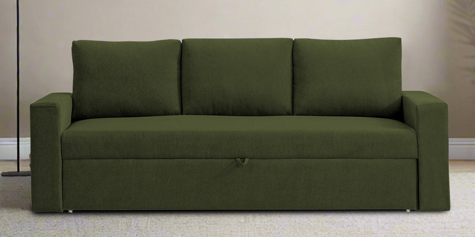 Kara Fabric 3 Seater Pull Out Sofa Cum Bed in Olive Green Colour