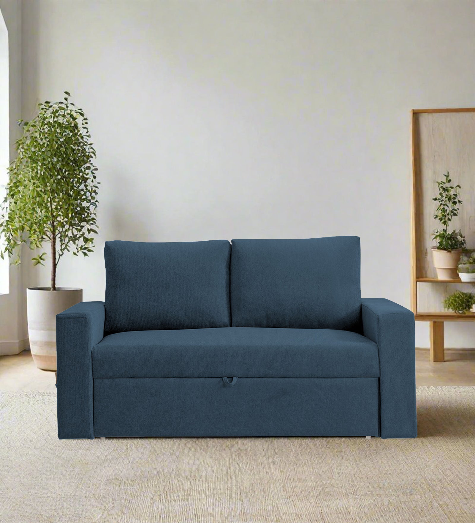 Kara Fabric 2 Seater Pull Out Sofa Cum Bed in Light Blue Colour