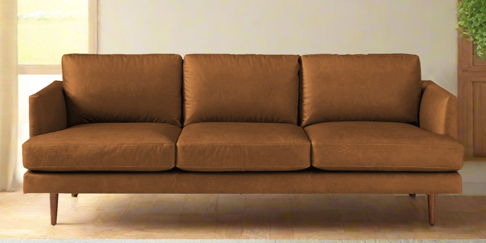 Sterio Leatherette 3 Seater Sofa in Cinnamon Brown Colour