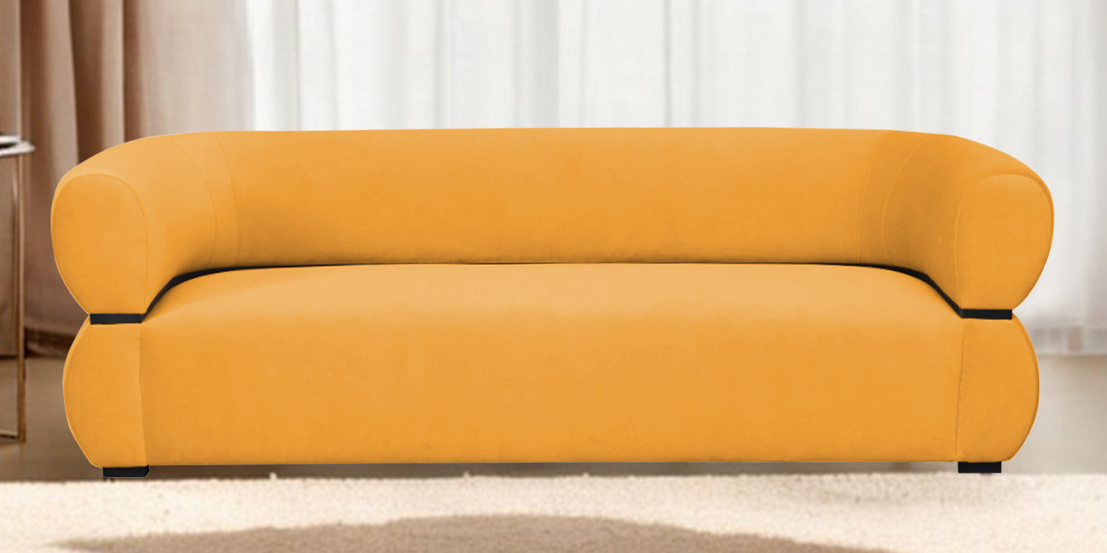 Kula Velvet 3 Seater Sofa In Safforn Yellow Colour