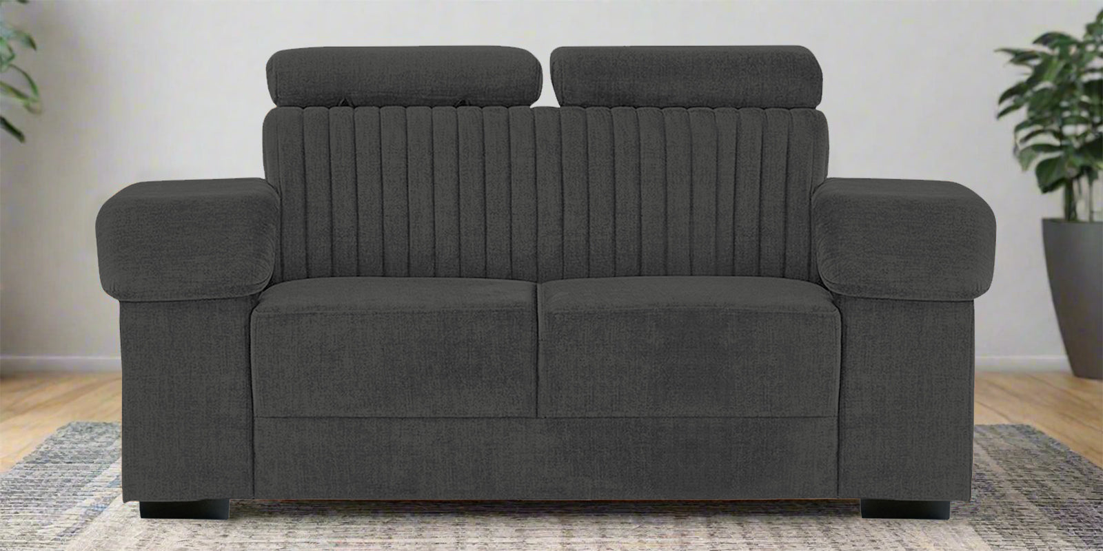 Draco Fabric 2 Seater Sofa In Charcoal Grey Colour