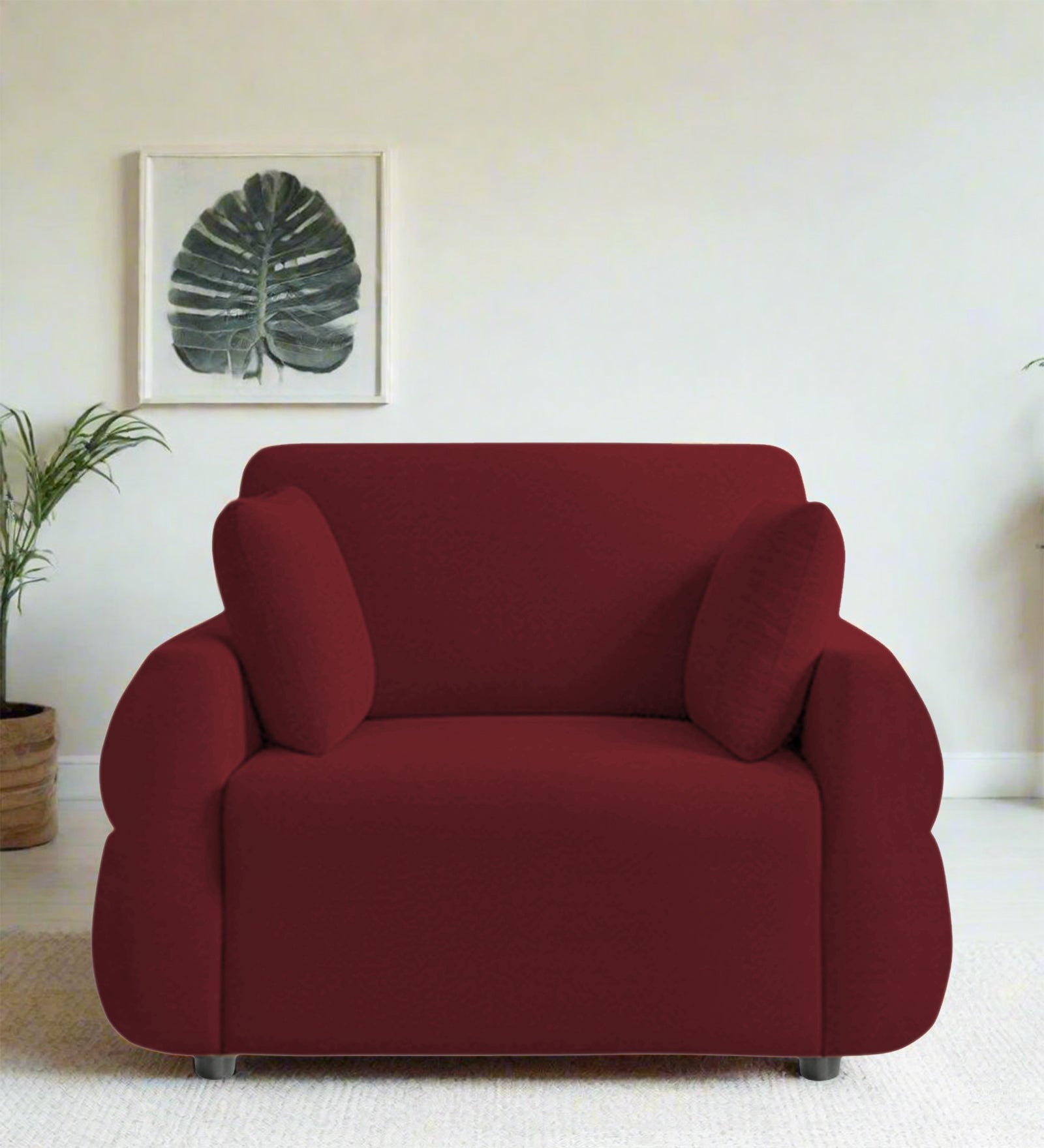 Jack Fabric 1 Seater Sofa In Blood Maroon Colour