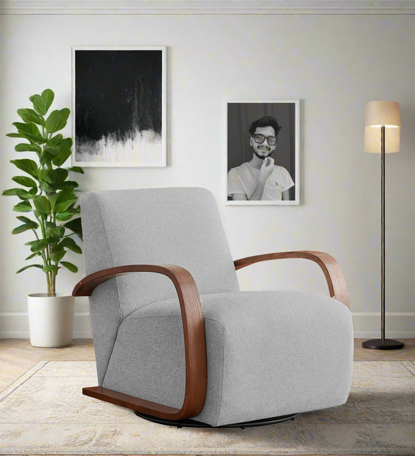 Balma Fabric Swivel Chair in Lit Grey Colour