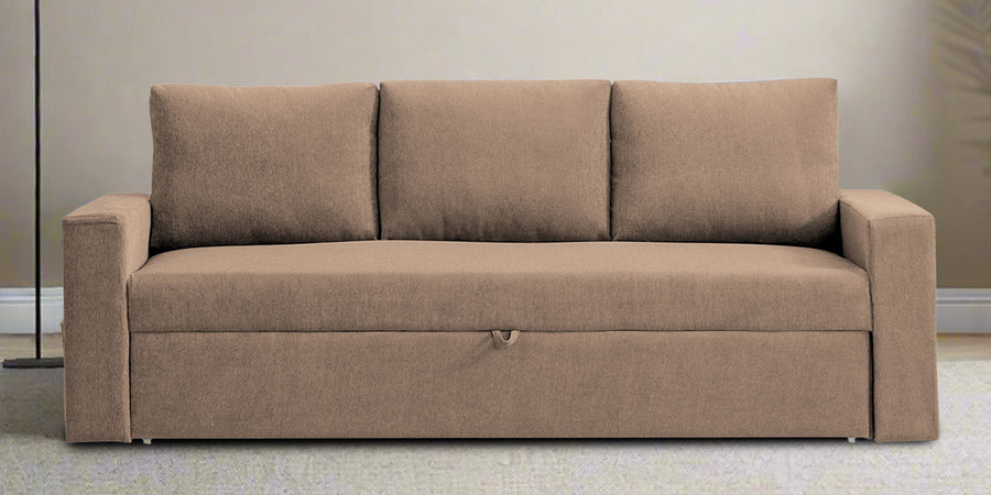 Kara Fabric 3 Seater Pull Out Sofa Cum Bed In Cookie Beige Colour - Febonic Living