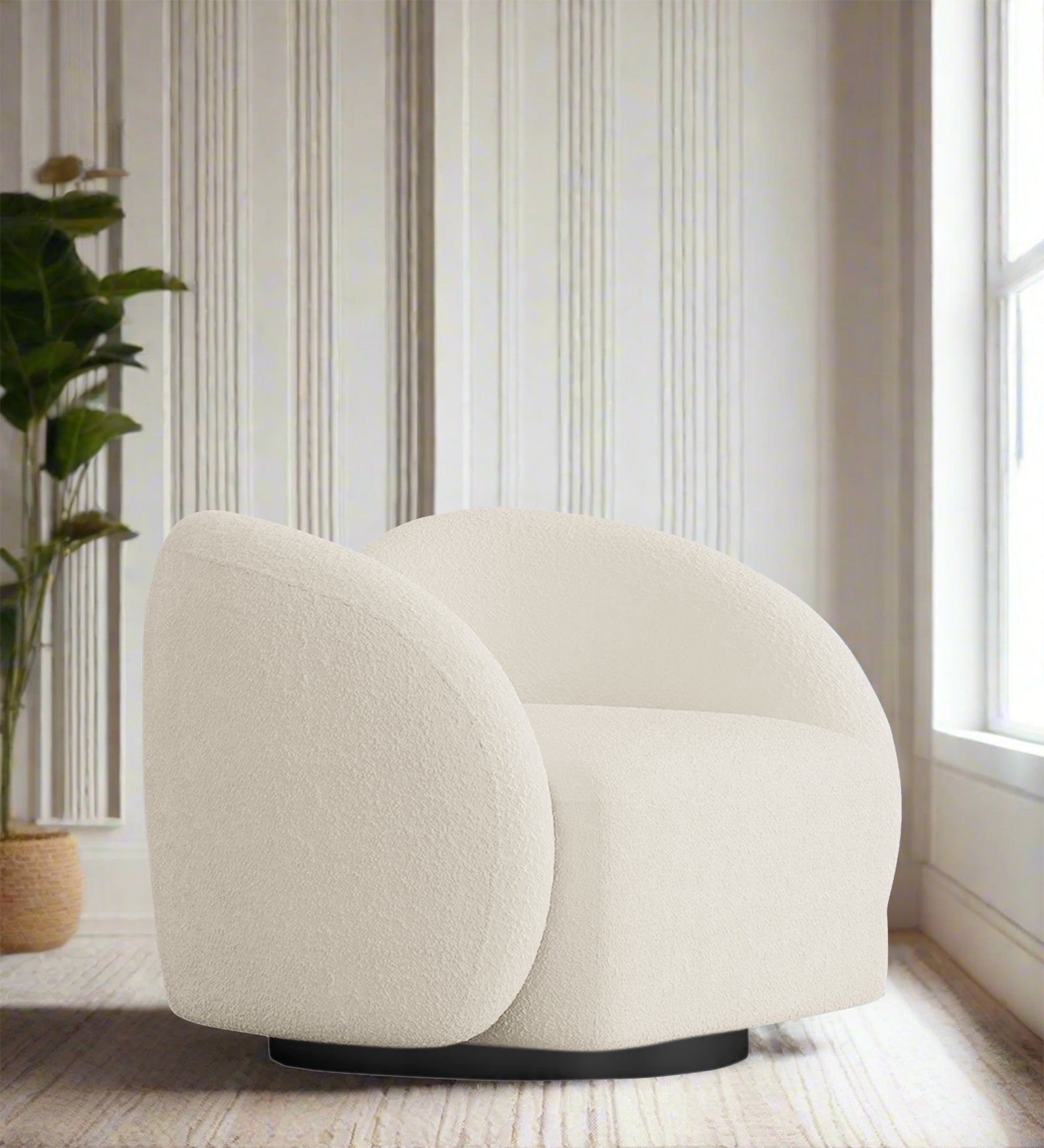 Miles Boucle Fabric Swivel Chair in Shell White Colour