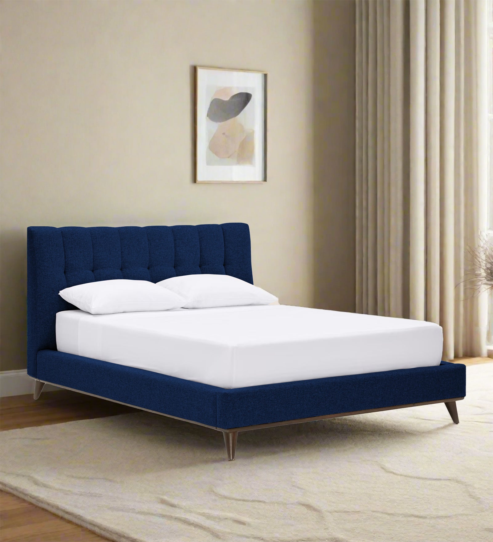 Jasmin Fabric Upholstered King Size Bed in Royal Blue Colour - Febonic Living