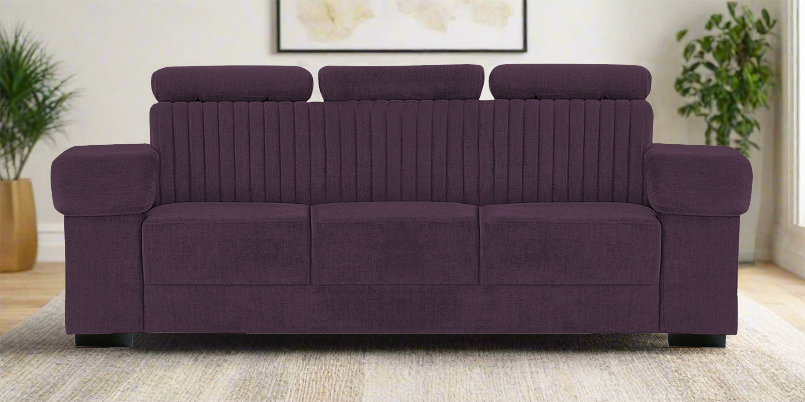 Draco Fabric 3 Seater Sofa In Greek Purple Colour - Febonic Living