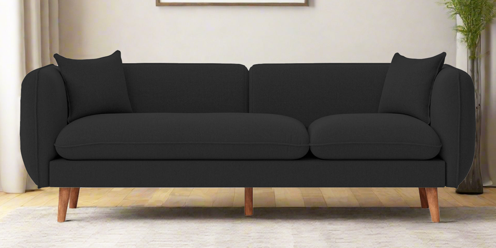 Reva Fabric 3 Seater Sofa In Bitter Black Colour - Febonic Living