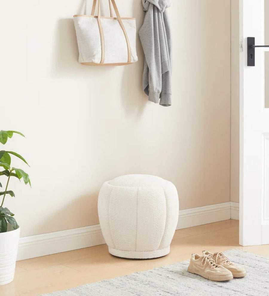 Kanni Boucle Fabric Pouffe - Bright White by Febonic Living