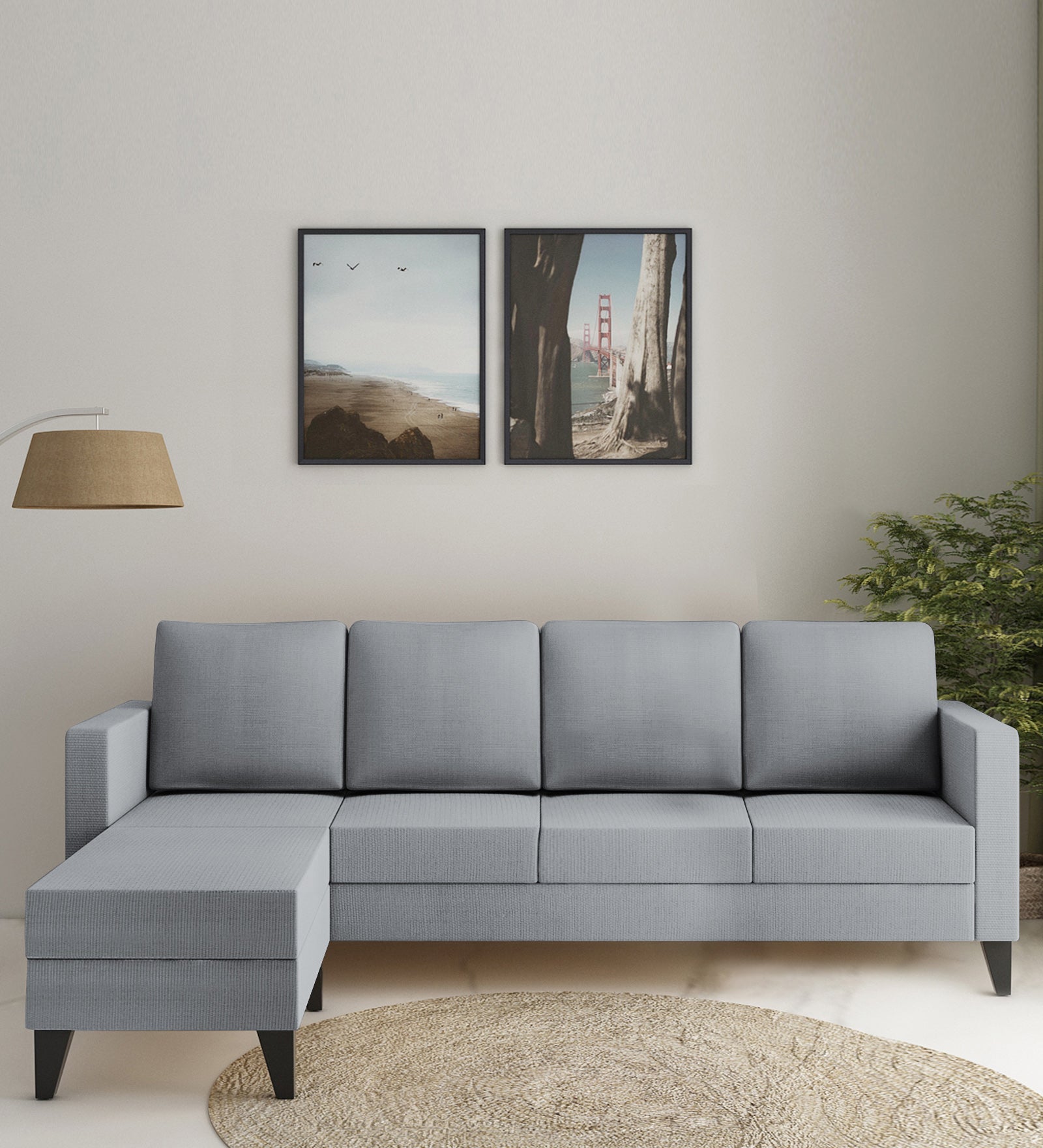 Nori Fabric RHS Sectional Sofa (3 + Lounger) In Coin Grey Colour