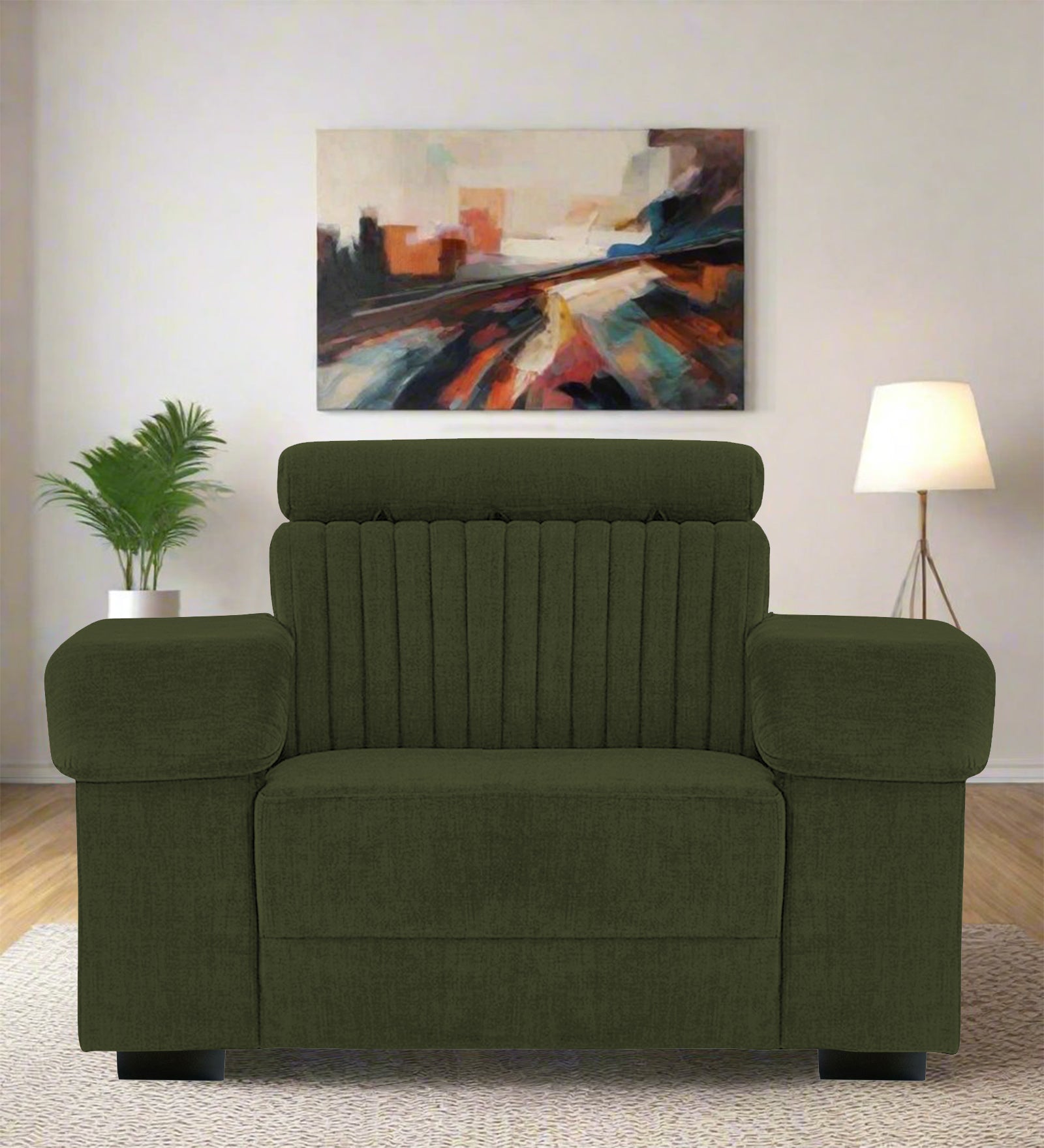 Draco Fabric 1 Seater Sofa In Olive Green Colour