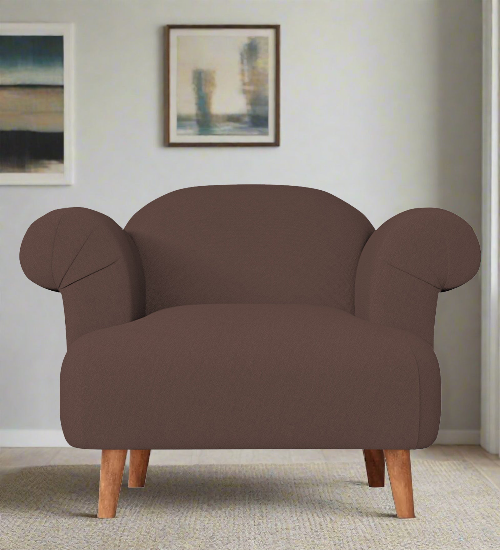 Barber Fabric 1 Seater Sofa in Caramel Brown Colour